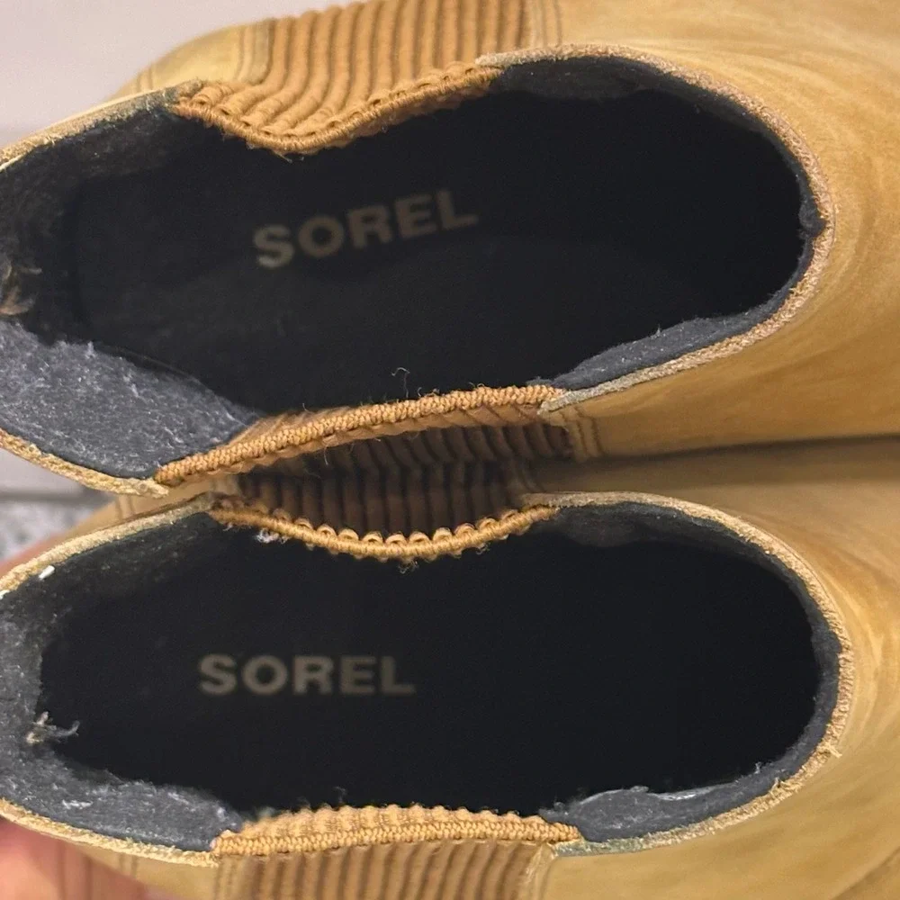 Sorel Womens 8.5 Joan of Arctic Wedge‎ II Chelsea Boots Camel Leather Waterproof
